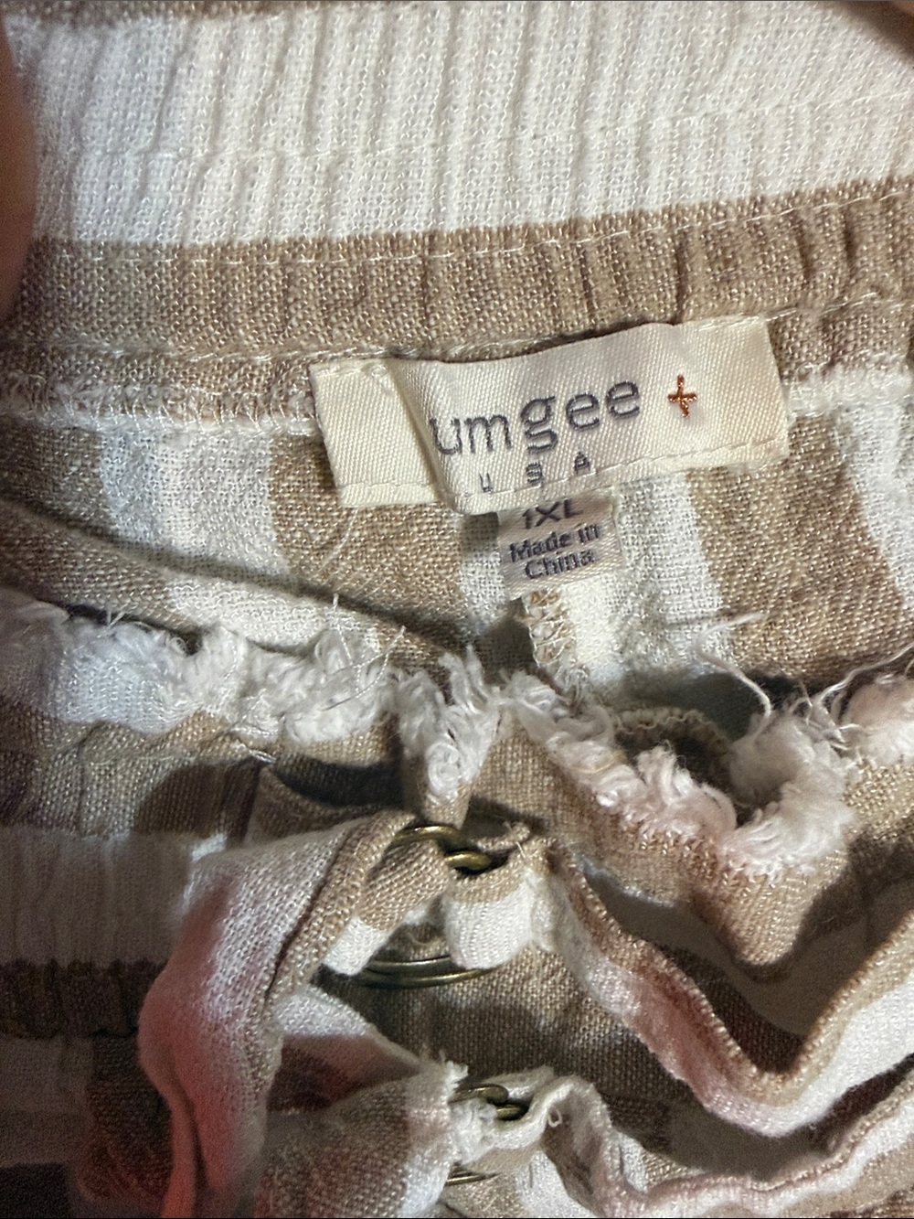 Striped Tan and White Women's Drawstring Shorts - Picture 2 of 5